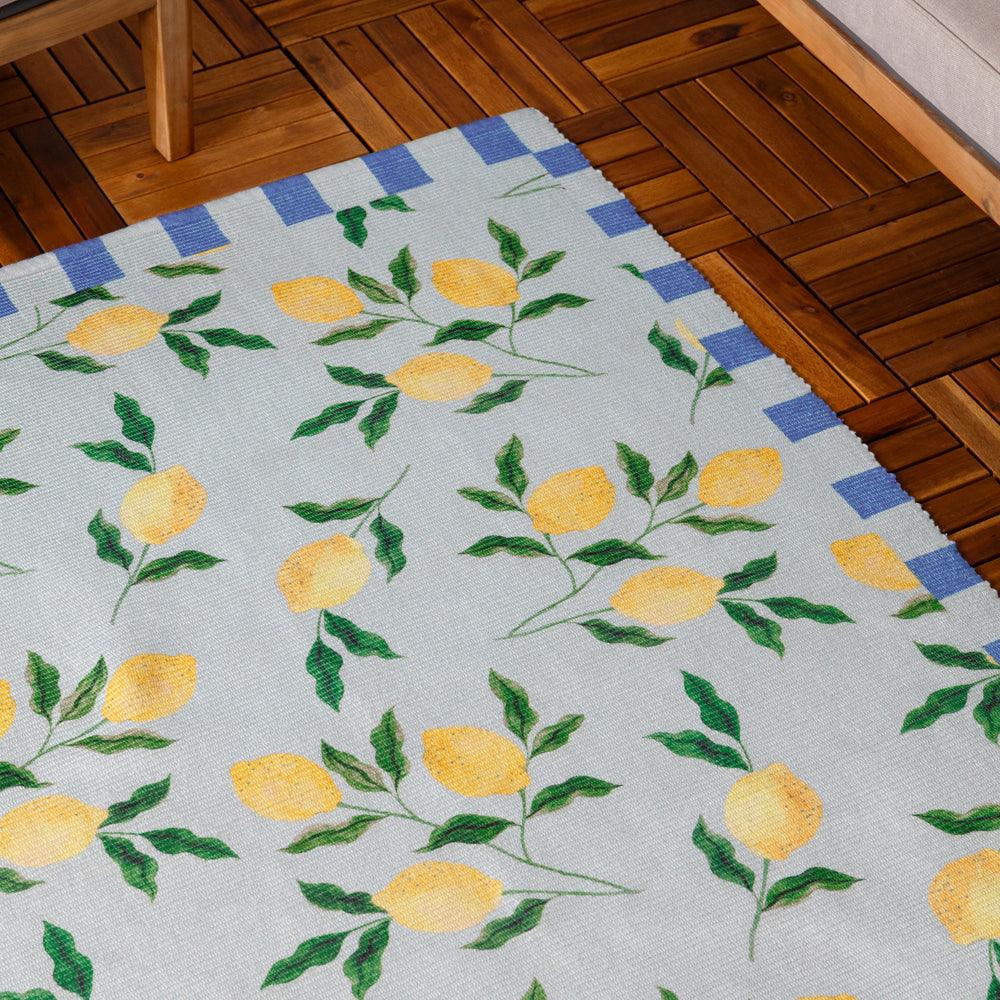 Lemons Printed Indoor/Outdoor Rug Blue