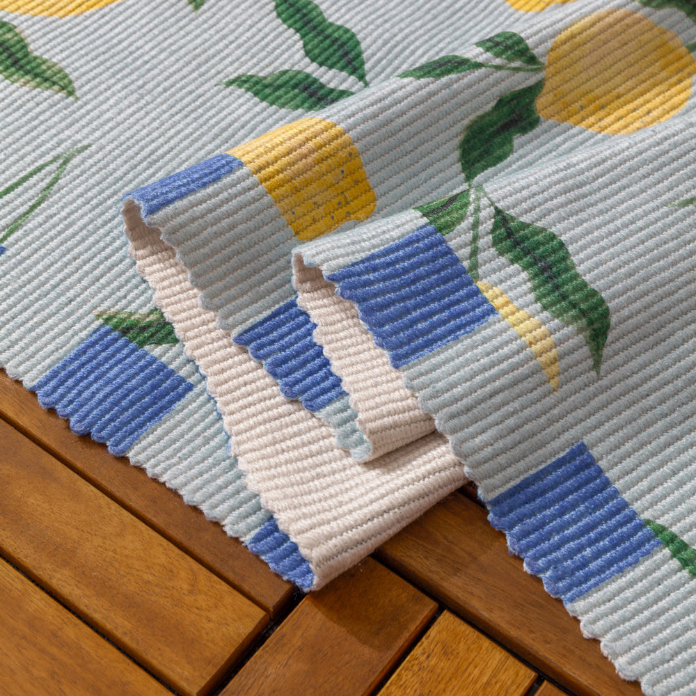 Lemons Printed Indoor/Outdoor Rug Blue