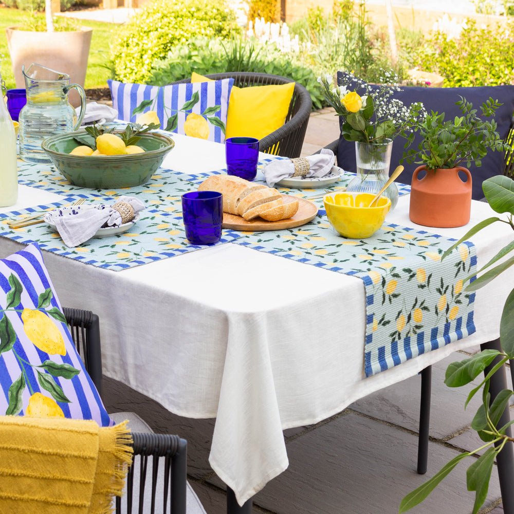 Lemons Indoor/Outdoor Table Runner Blue