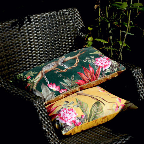 Jungle Green Cushions - Leopard Rectangular Outdoor Cushion Cover Forest Evans Lichfield
