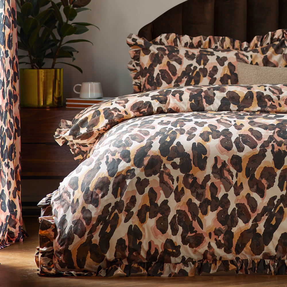 Leopard Printed Frill Trim Duvet Cover Set Multicolour