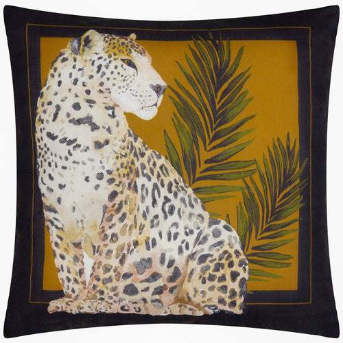 Animal Black Cushions - Leopardis Cat Printed Outdoor Cushion Cover Black/Gold Paoletti