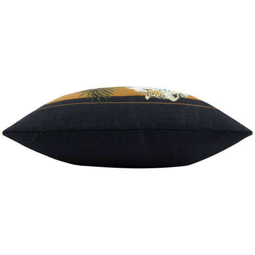 Animal Black Cushions - Leopardis Cat Printed Outdoor Cushion Cover Black/Gold Paoletti