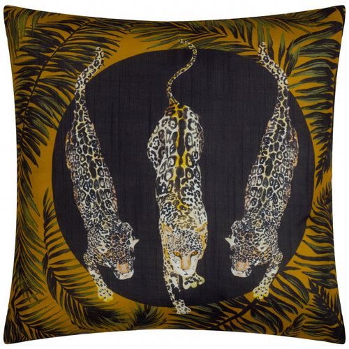 Animal Black Cushions - Leopardis Trio Printed Outdoor Cushion Cover Black/Gold Paoletti