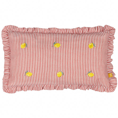 Striped Red Cushions - Les Fruites Embroidered Ruffle Cushion Cover Lemons furn.