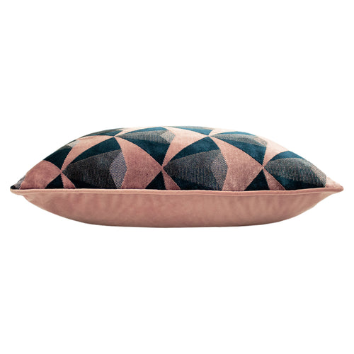 Geometric Pink Cushions - Leveque Velvet Jacquard Cushion Cover Blush/Navy Paoletti