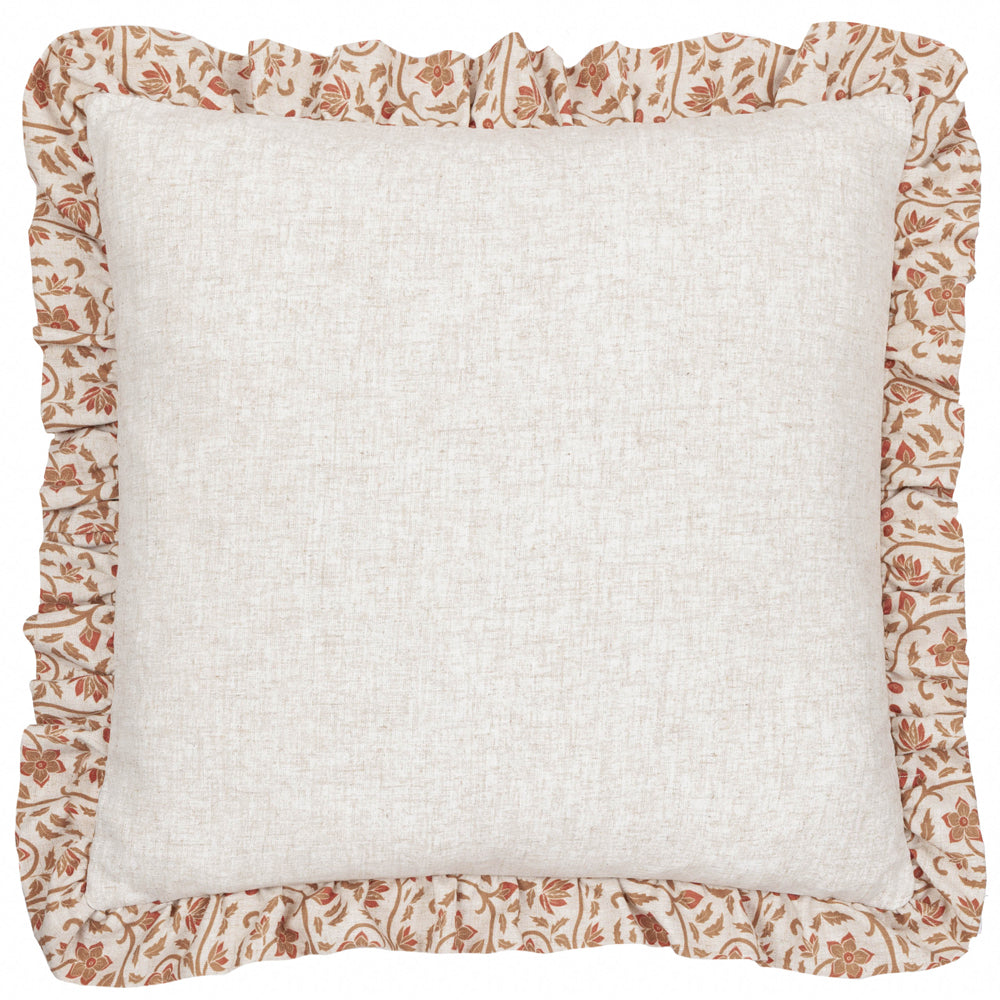 Linen Filigree Printed Ruffle Cushion Linen/Ochre