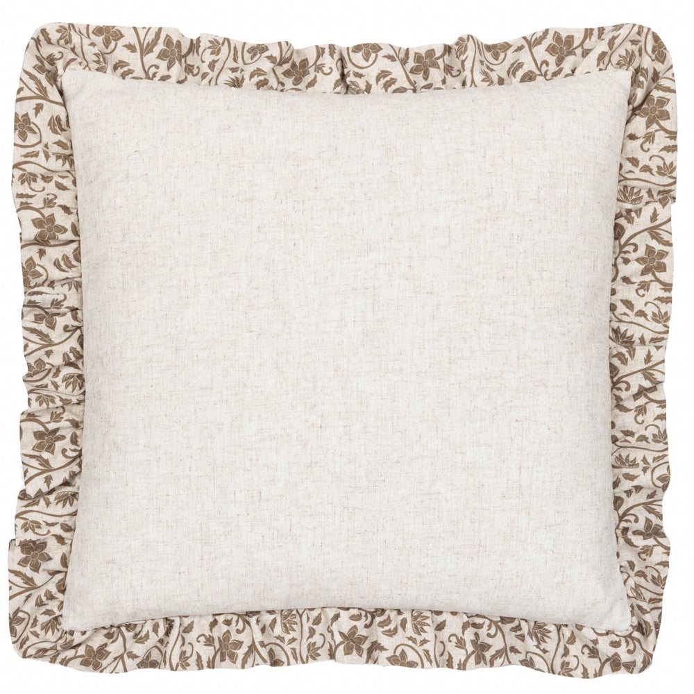 Linen Filigree Printed Ruffle Cushion Linen/Olive