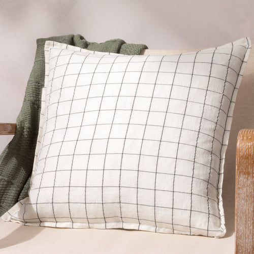 Check White Cushions - Linen Grid Check  Cushion Cover Ecru Yard