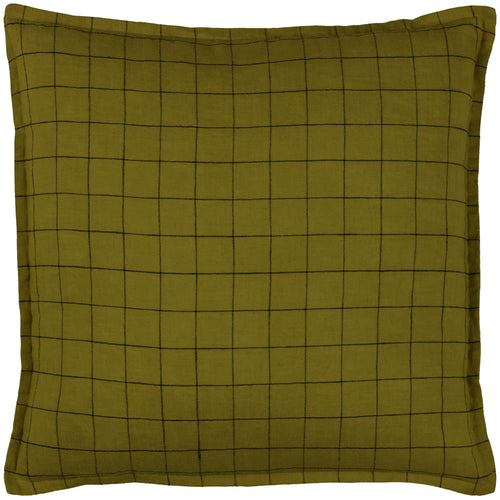 Check Green Cushions - Linen Grid Check  Cushion Cover Olive Yard