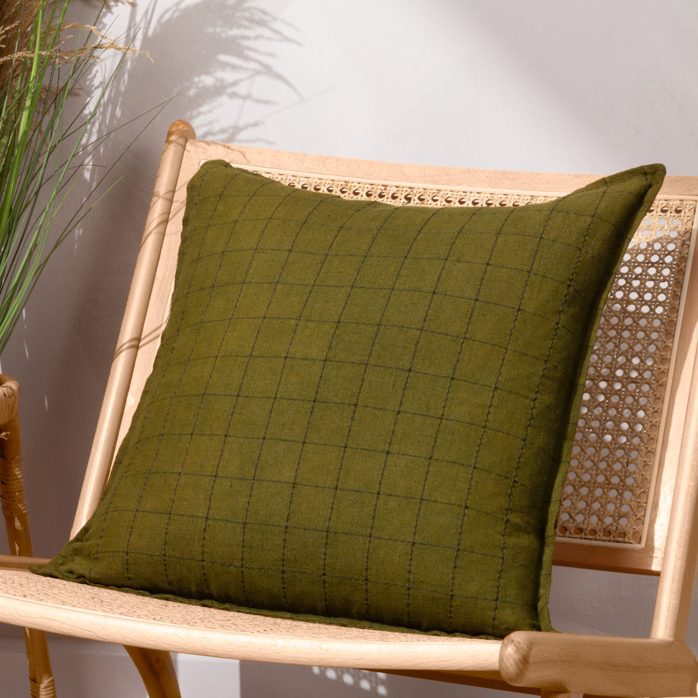 Auden Linen Velvet Cushion Olive Oil