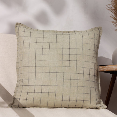 Check Cream Cushions - Linen Grid Check  Cushion Cover Stone Yard