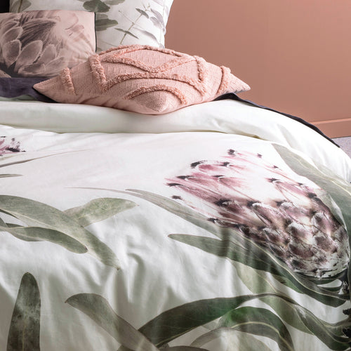Floral Cream Bedding - Alice  Grandiflora 100% Cotton Duvet Cover Set Ivory/Green Linen House
