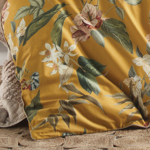 Floral Yellow Bedding - Anastacia Botanical 100% Cotton Duvet Cover Set Ochre Linen House