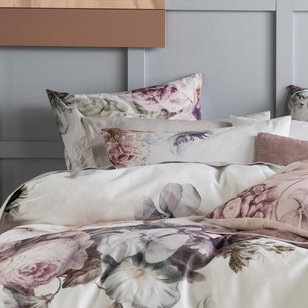 Ellaria Pink Botanical 100% Cotton Duvet Cover Set | White/Pale Rose ...