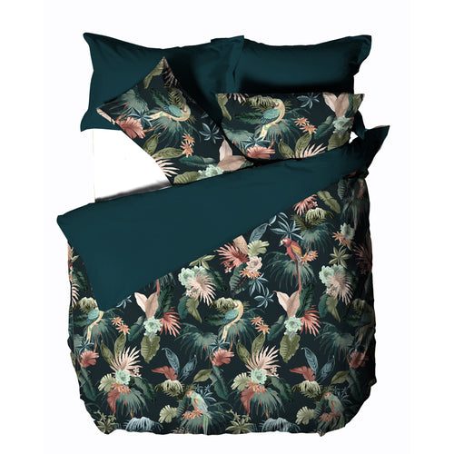 Floral Green Bedding - Fernanda Botanical 100% Cotton Duvet Cover Set Teal/Leaf Green Linen House