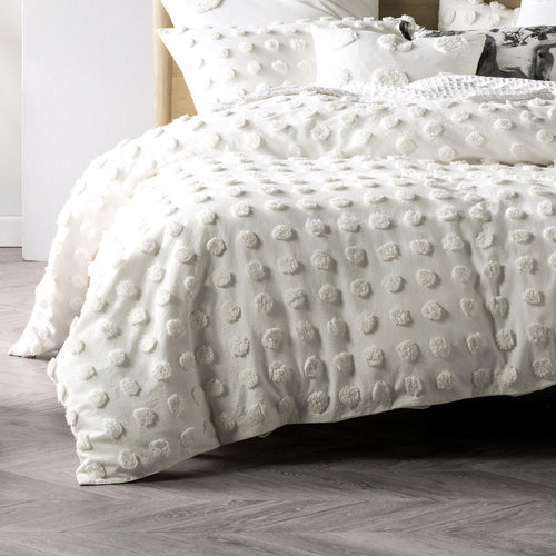 Spotted White Bedding - Haze  Tufted 100% Cotton Duvet Cover Set White Linen House