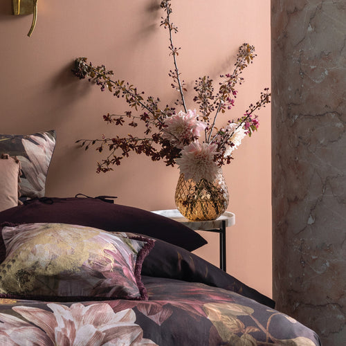 Floral Purple Bedding - Neve Dark Floral 100% Cotton Duvet Cover Set Plum Linen House