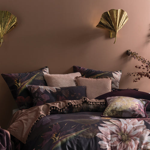 Floral Purple Bedding - Neve Dark Floral Pillowcase Plum Linen House