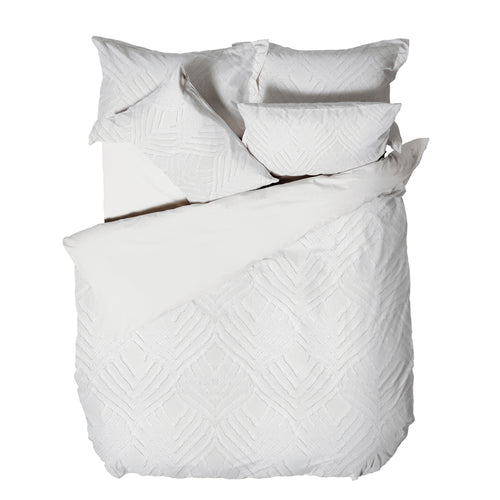 Global White Bedding - Palm Springs Ogee Tufted 100% Cotton Duvet Cover Set White Linen House