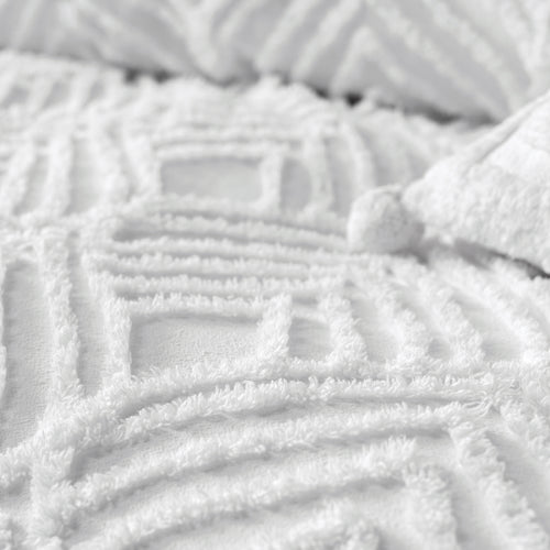 Global White Bedding - Palm Springs Ogee Tufted 100% Cotton Duvet Cover Set White Linen House