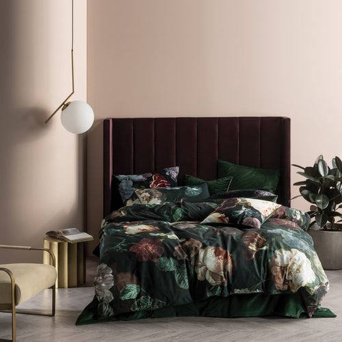 Floral Green Bedding - Winona Dark Botanical 100% Cotton Duvet Cover Set Ivy Linen House