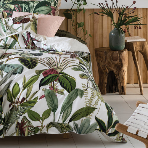 Jungle Green Bedding - Wonderplant Exotic Botanical 100% Cotton Duvet Cover Set Ivory/Green Linen House