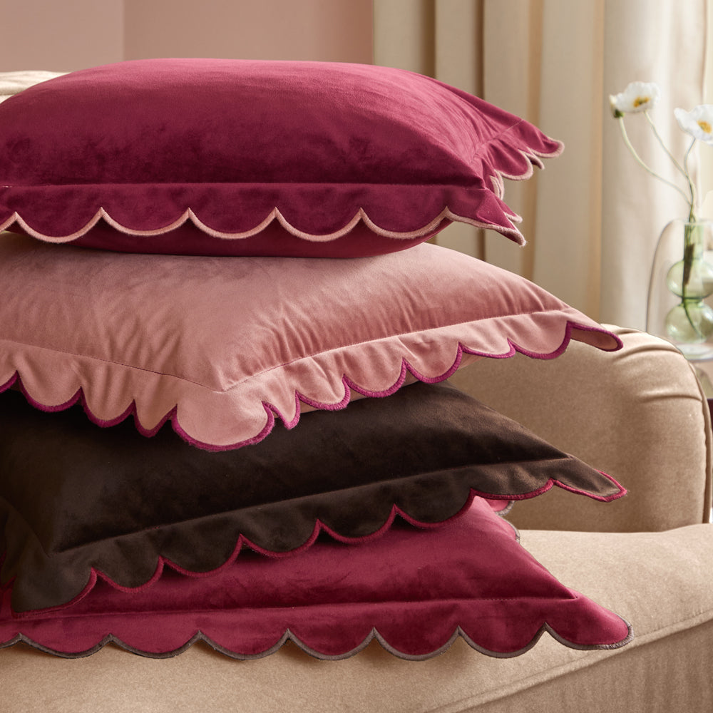Lil Scallop Velvet Cushion Burgundy/Chocolate