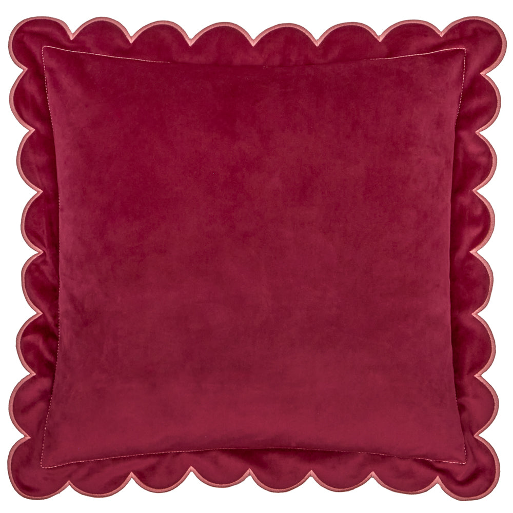Plain Red Cushions - Lil Scallop Velvet Cushion Cover Burgundy/Slipper Furn