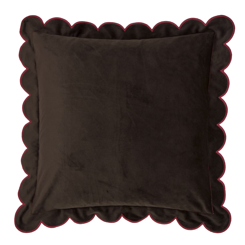 Plain Brown Cushions - Lil Scallop Velvet Cushion Cover Chocolate/Burgundy Furn