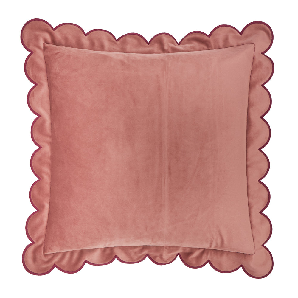 Plain Pink Cushions - Lil Scallop Velvet Cushion Cover Slipper/Burgundy Furn