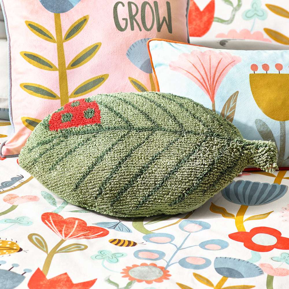 Little Nature Green Leaf Knitted Kids Ready Filled Cushion Green Cushions little furn. furn