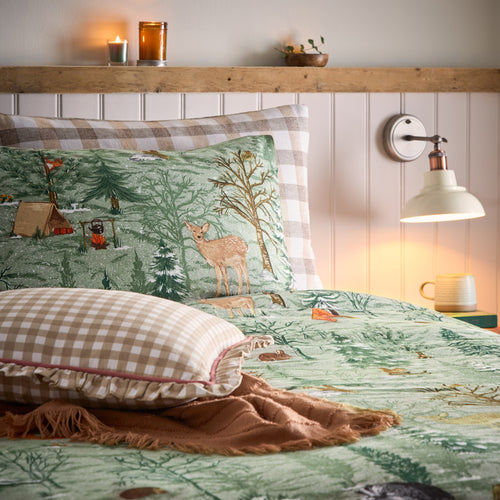 Animal Green Bedding - Lodge Wood 100% Brushed Cotton Duvet Cover Set Oak Green furn.