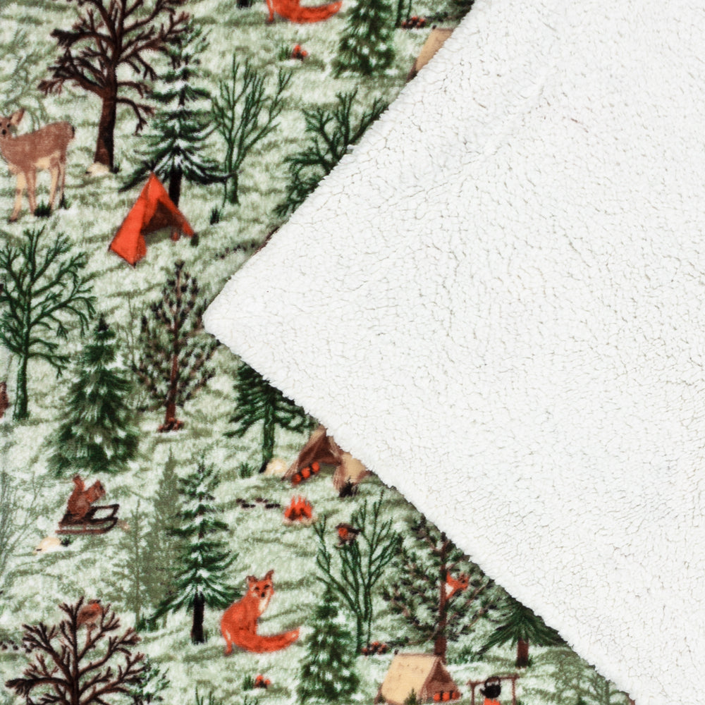 Lodge Wood Sherpa Fleece Throw Oak Green