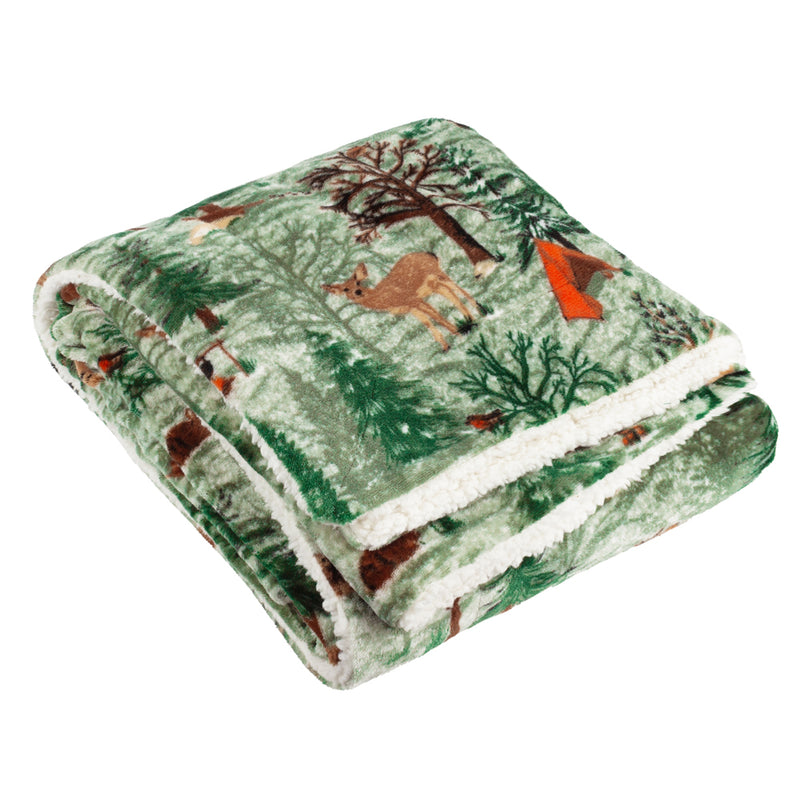 Animal Green Throws - Lodge Wood Sherpa Fleece Throw Oak Green furn.