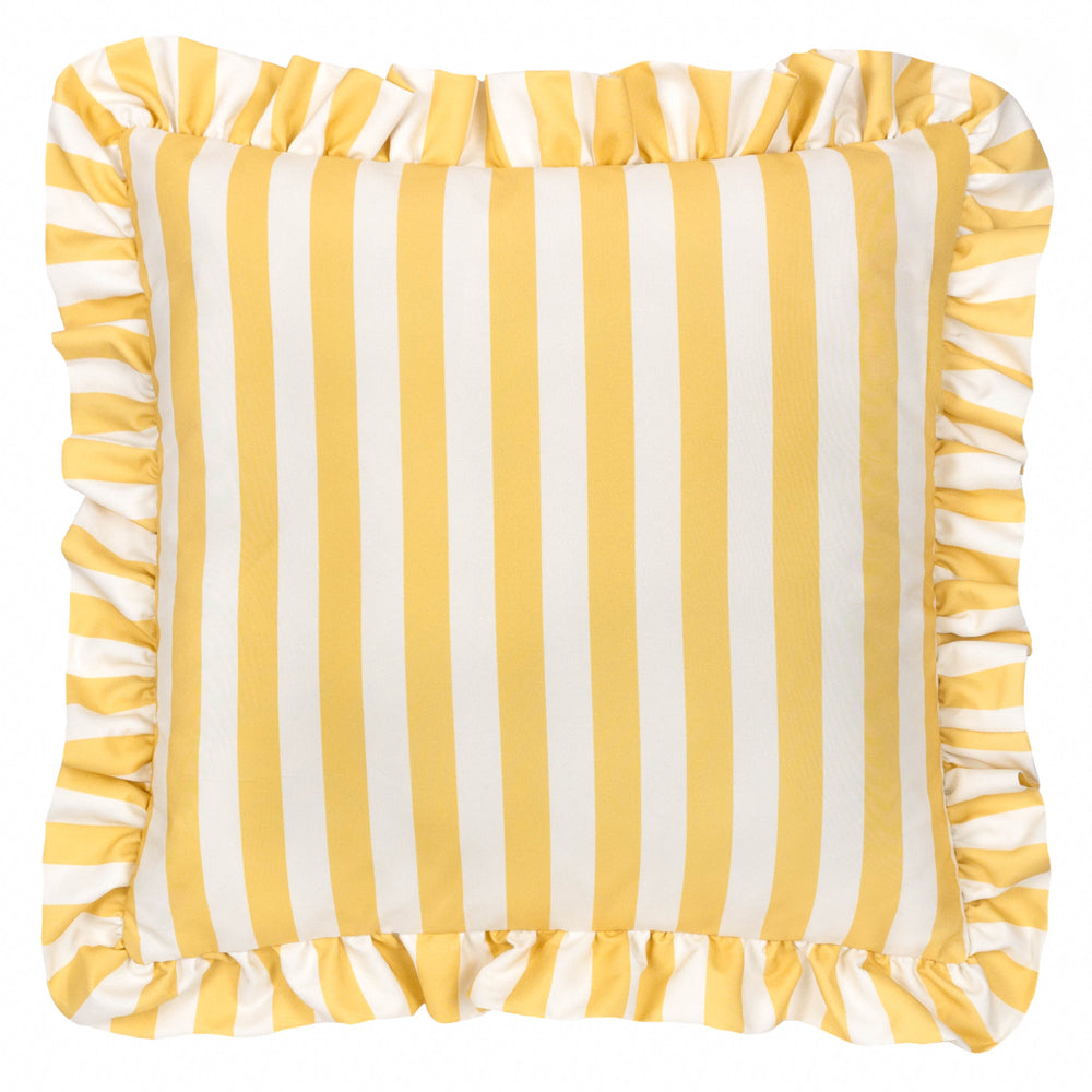 Lottie Striped Ruffle Outdoor Cushion Yellow