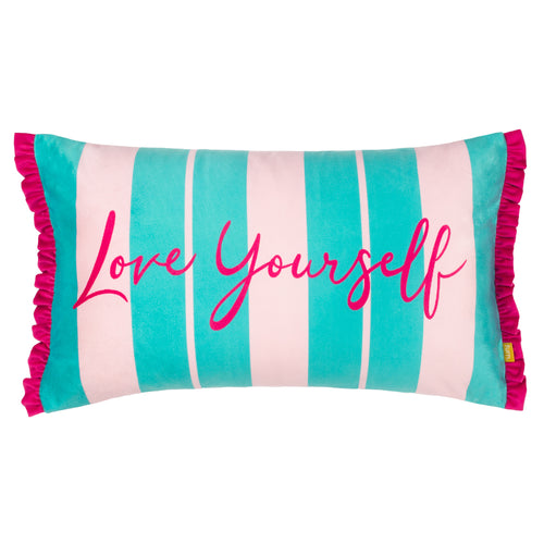 Striped Blue Cushions - Love Yourself Striped Velvet Cushion Cover Aqua/Pink furn.