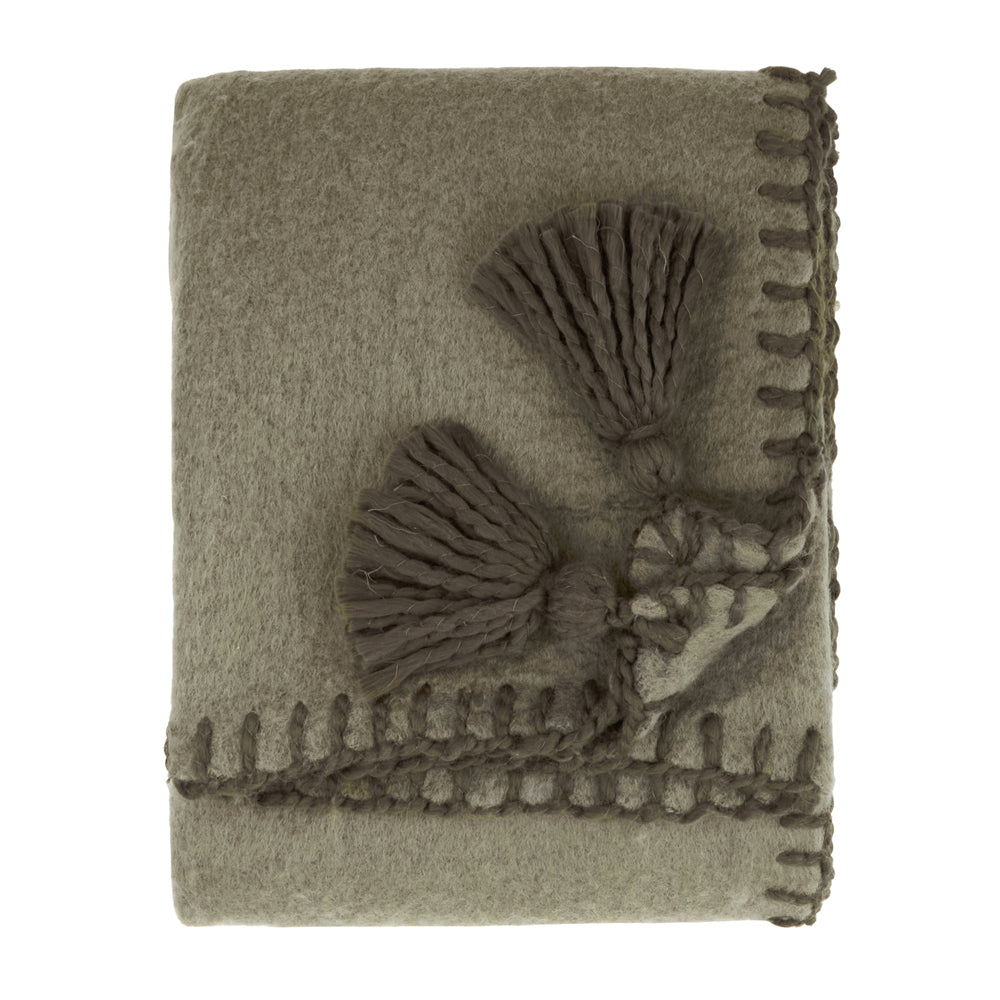 Lowen Wool Blend Brushed Throw Moss/Lichen