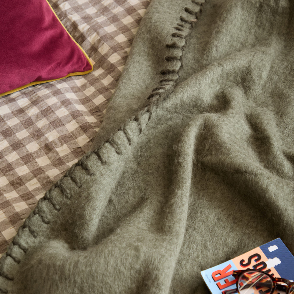 Lowen Wool Blend Brushed Throw Moss/Lichen
