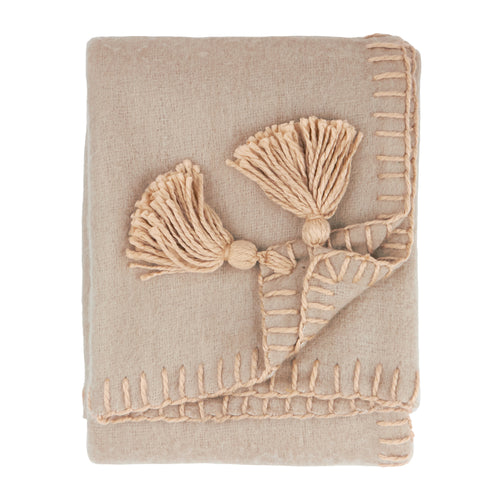 Plain Beige Throws - Lowen Wool  Blend Brushed Throw Natural Furn