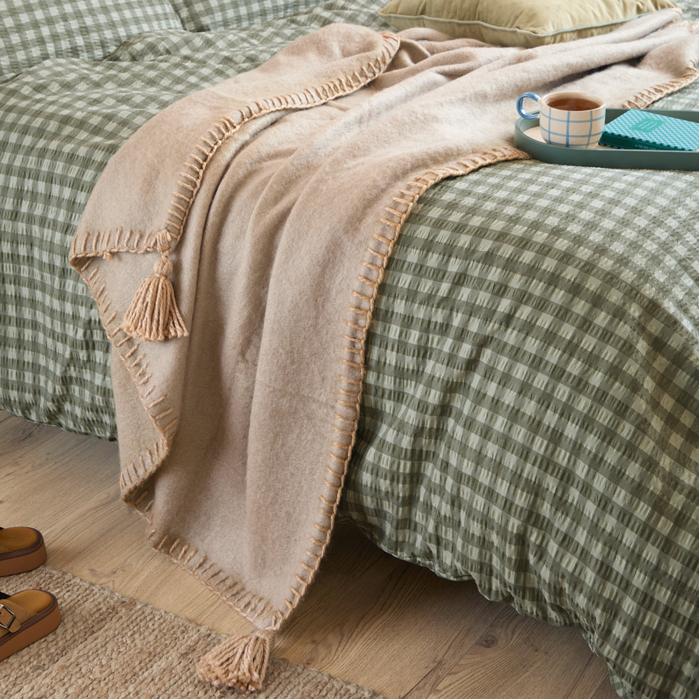 Plain Beige Throws - Lowen Wool  Blend Brushed Throw Natural Furn