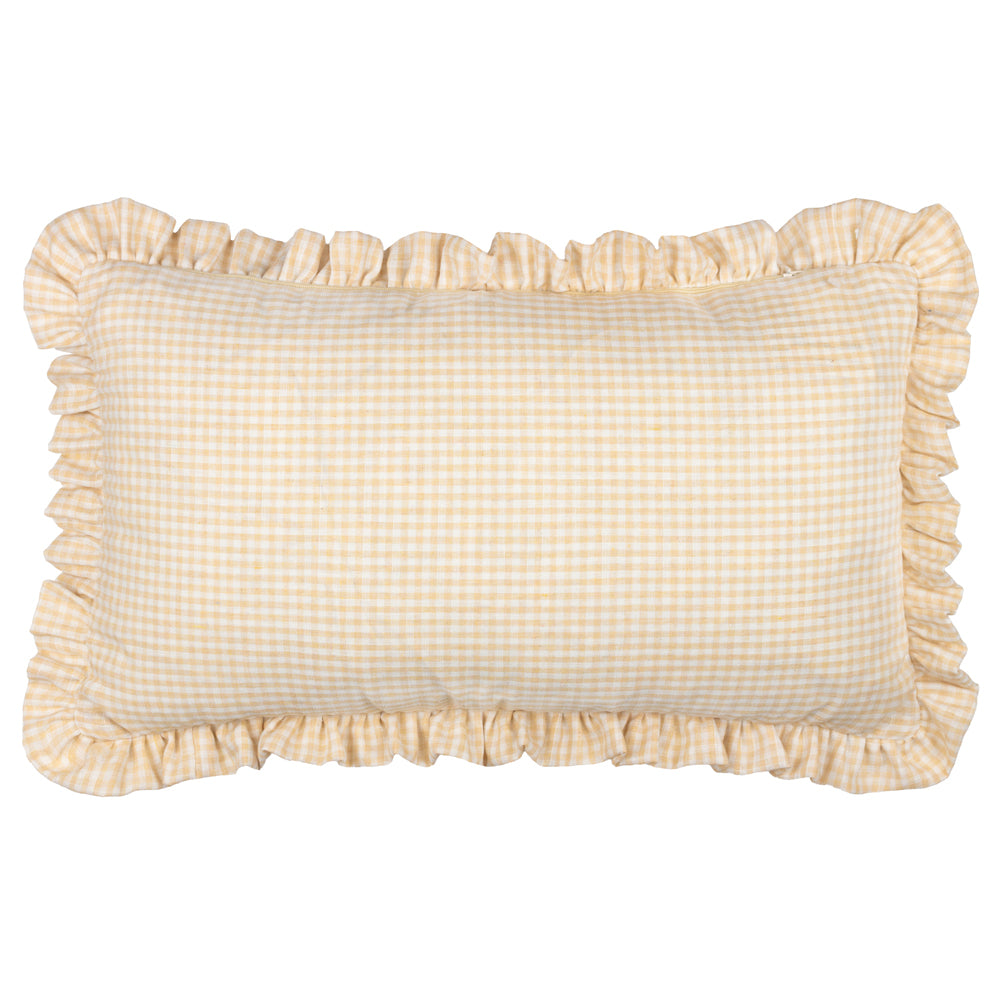 Les Petite Fleurs Gingham Ruffle Cushion Natural