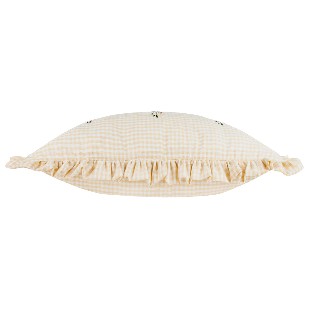 Les Petite Fleurs Gingham Ruffle Cushion Natural
