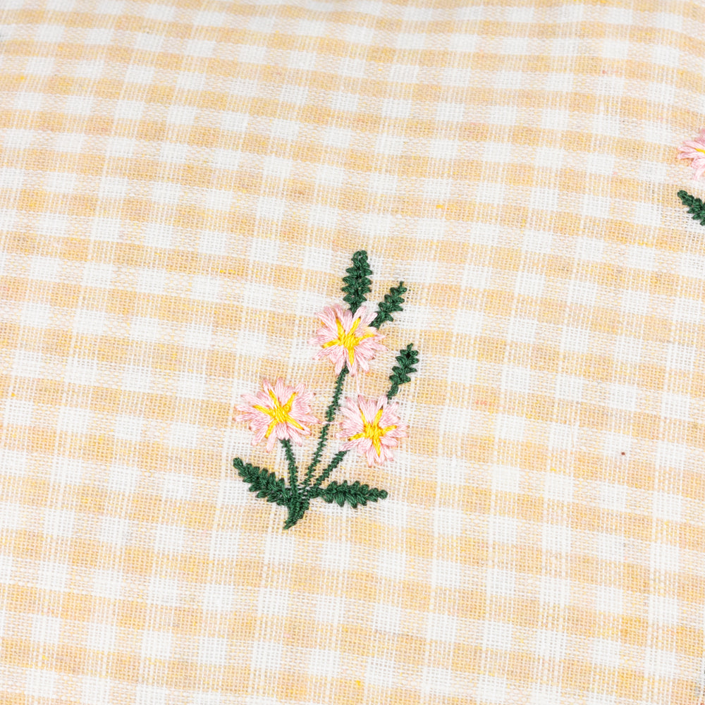 Les Petite Fleurs Gingham Ruffle Cushion Natural