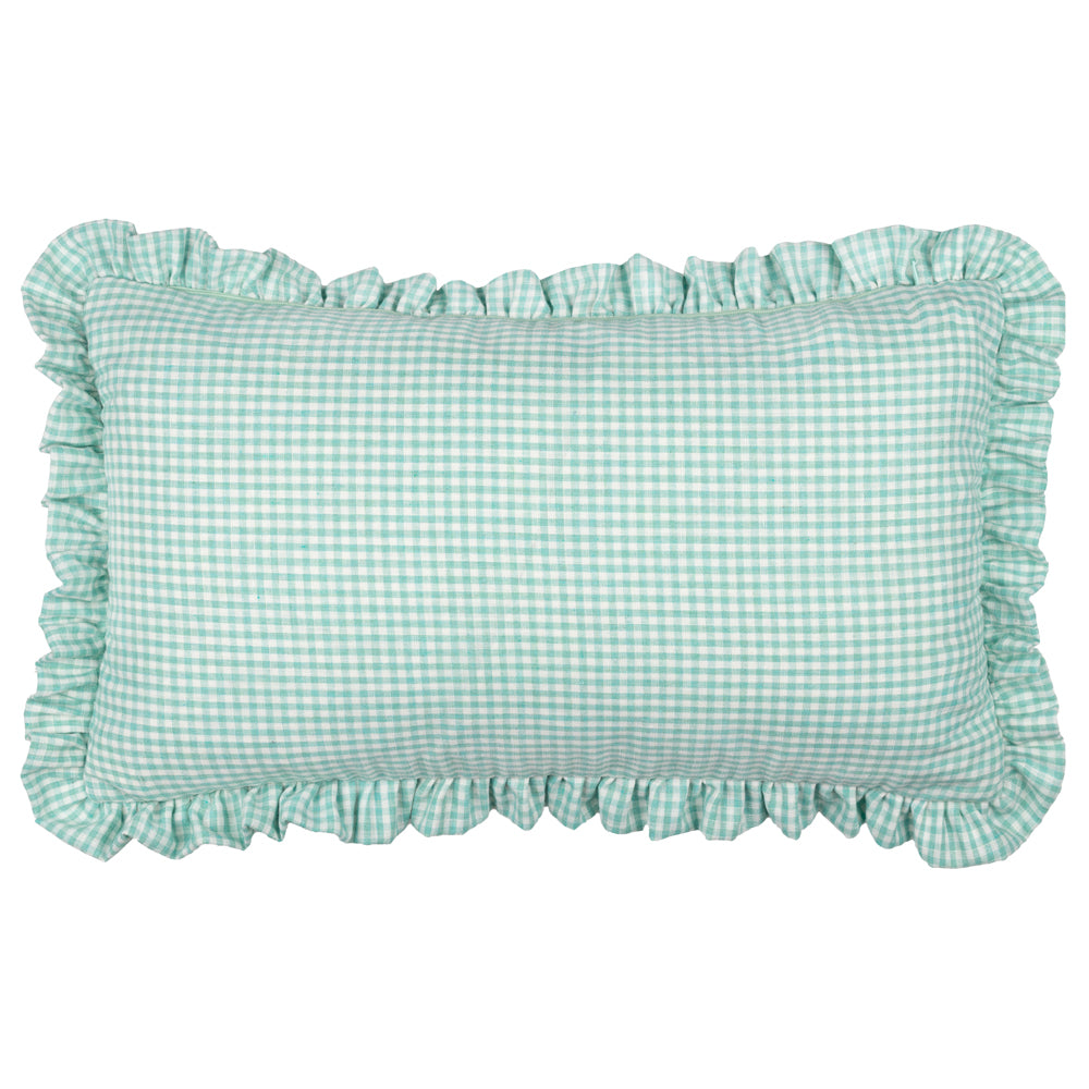 Les Petite Fleurs Gingham Ruffle Cushion Spring Green