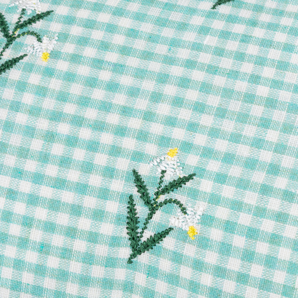 Les Petite Fleurs Gingham Ruffle Cushion Spring Green