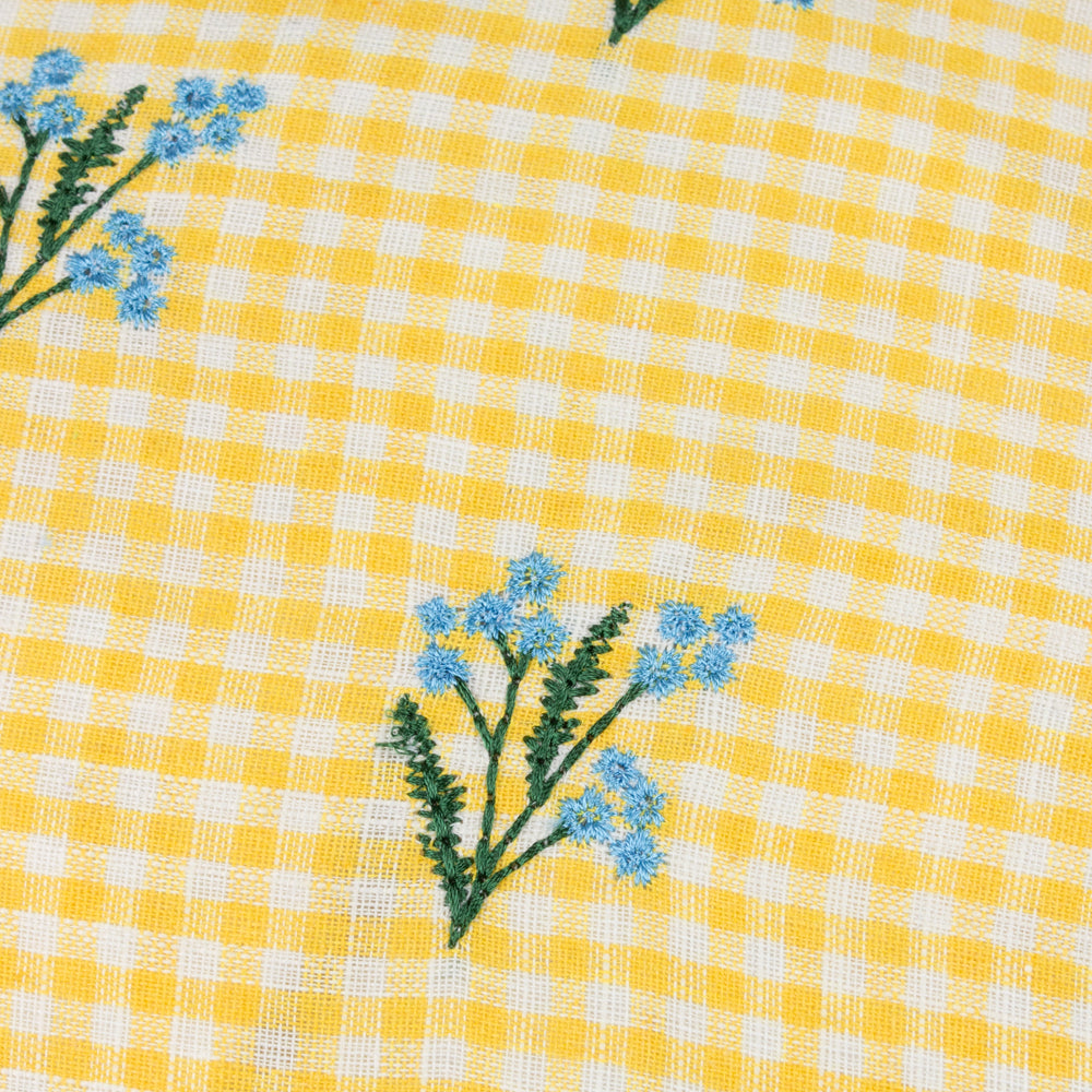Les Petite Fleurs Gingham Ruffle Cushion Yellow