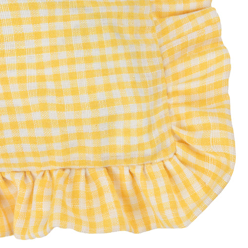 Les Petite Fleurs Gingham Ruffle Cushion Yellow