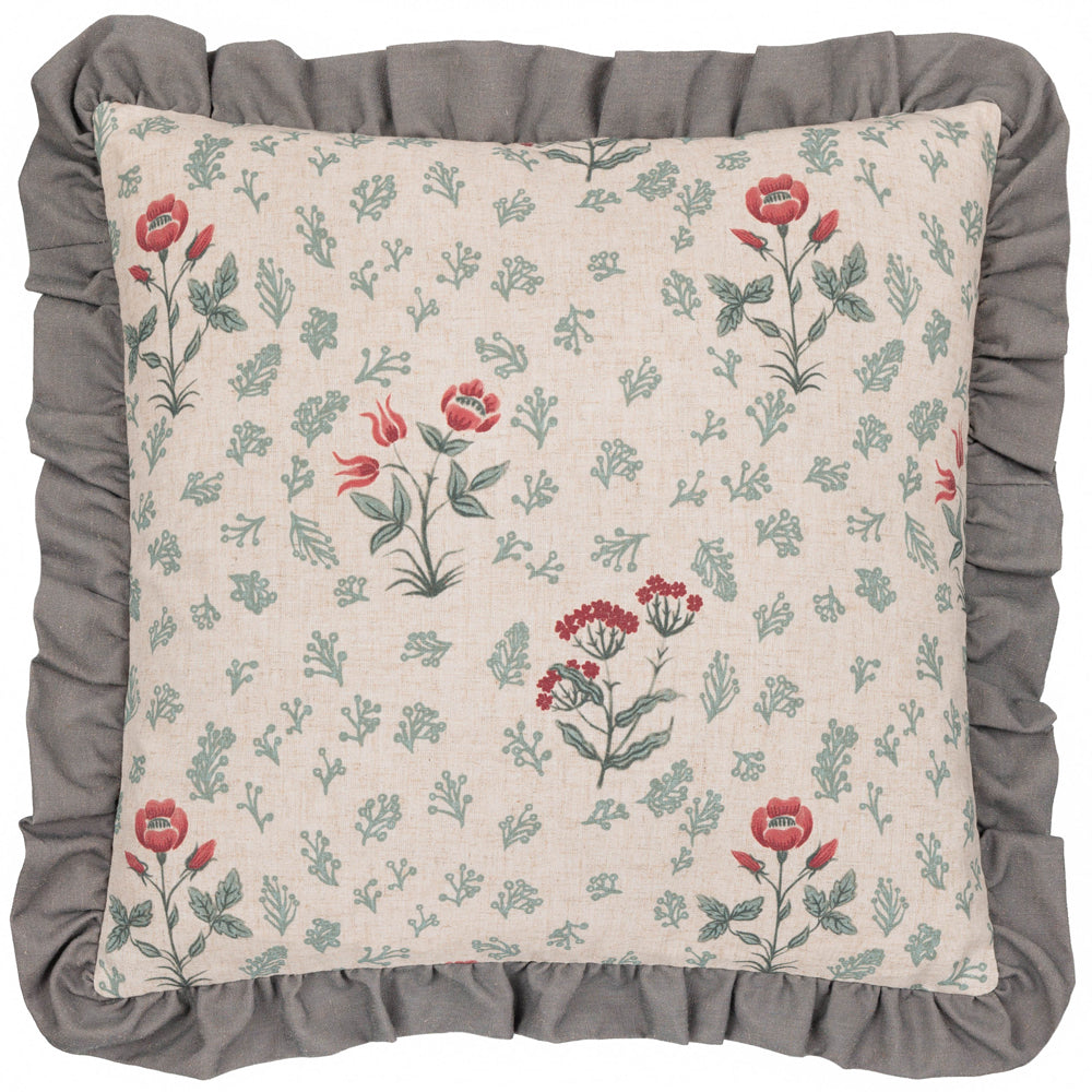 Linen Renata Floral Printed Ruffle Cushion Multicolour