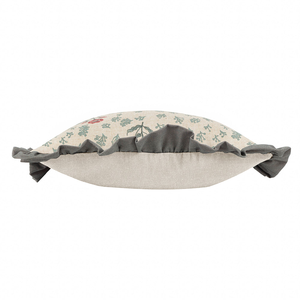 Linen Renata Floral Printed Ruffle Cushion Multicolour